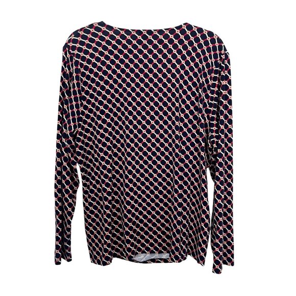Talbots Navy Blue Trellis Dot Print Surplice Long Sleeve Top V-Neck - Size 2X - Picture 2 of 7